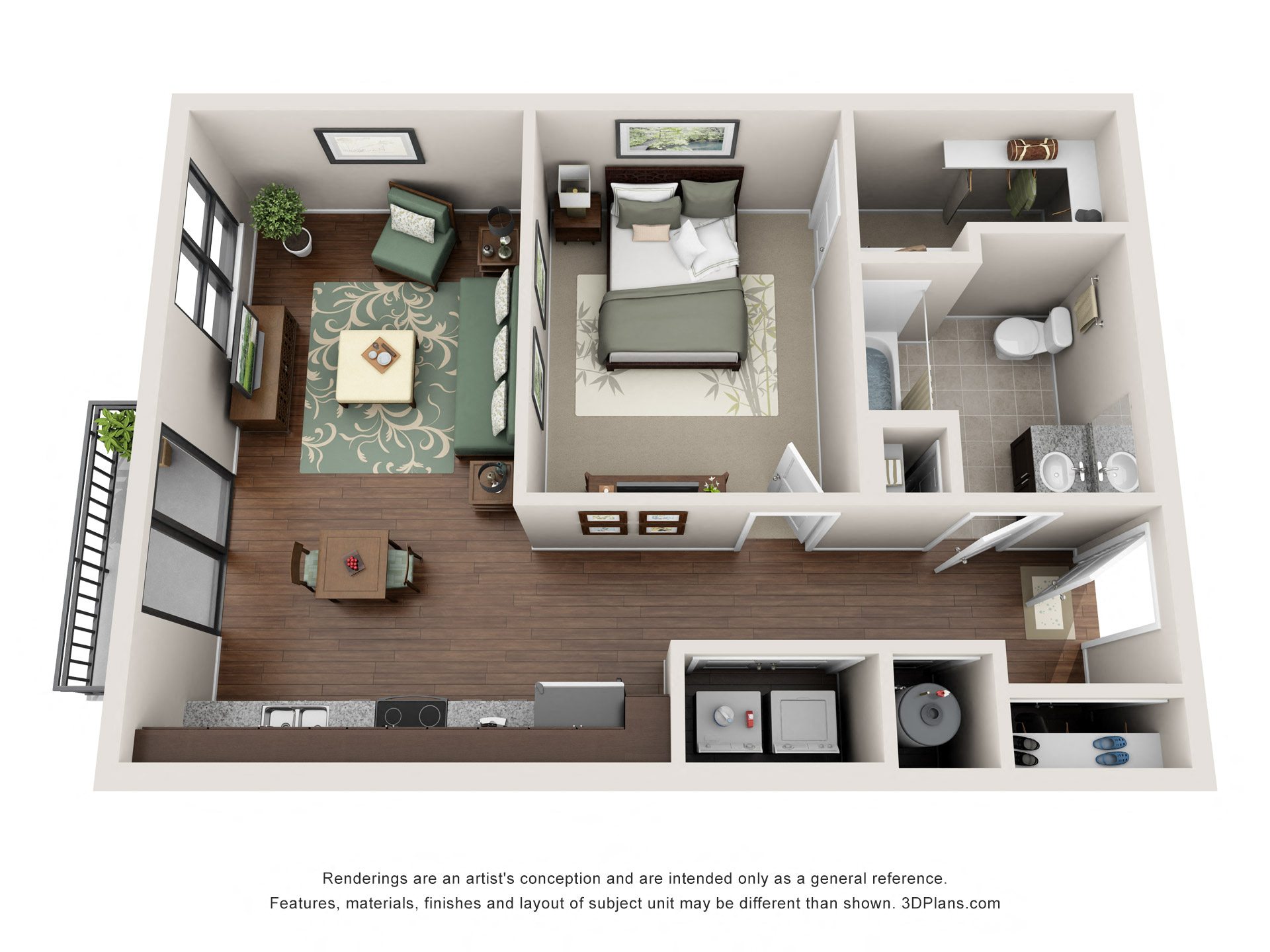 Floor plan for studio, 1 bath, 687 sqft